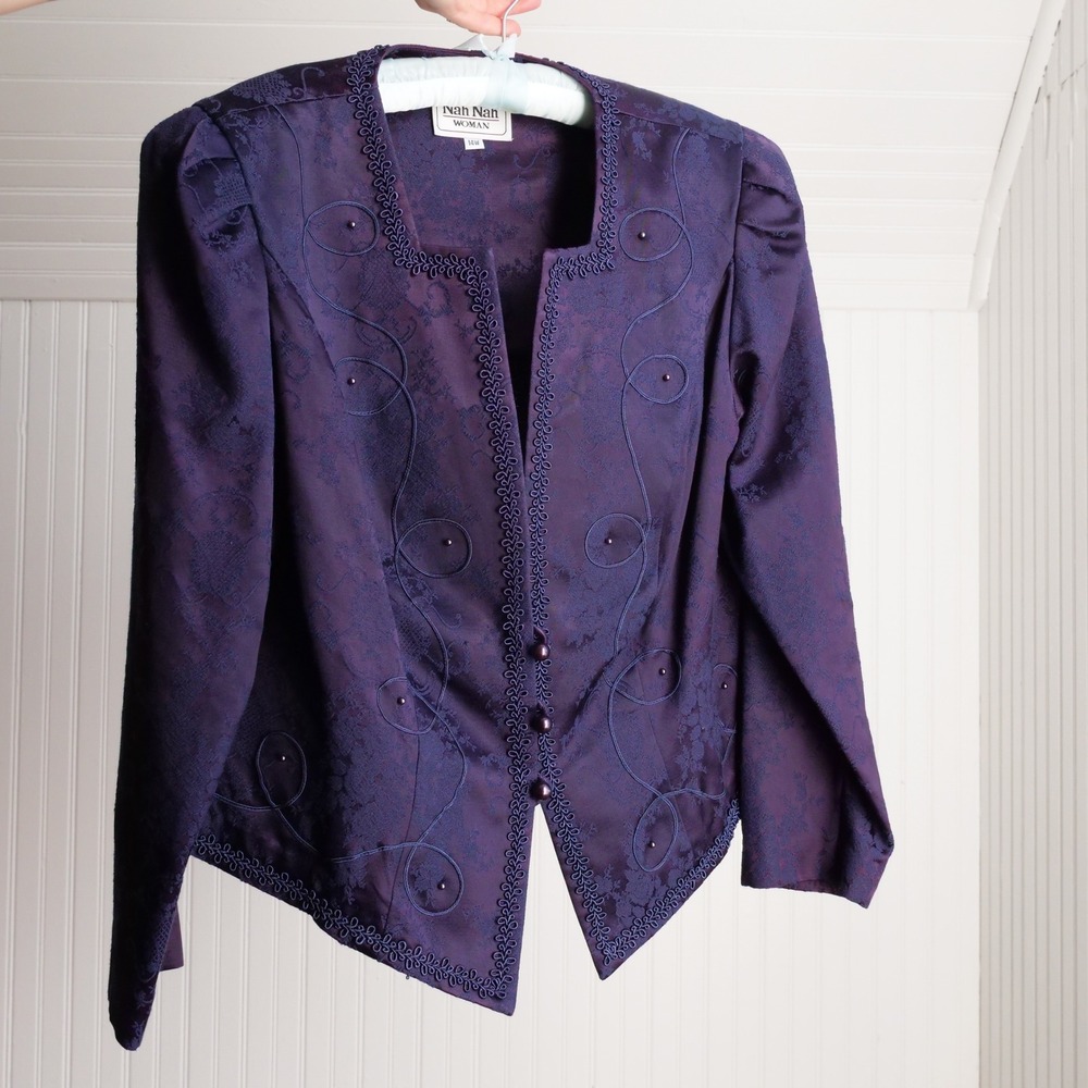 Gorgeous 80's Nah Nah navy brocade fitted jacket
